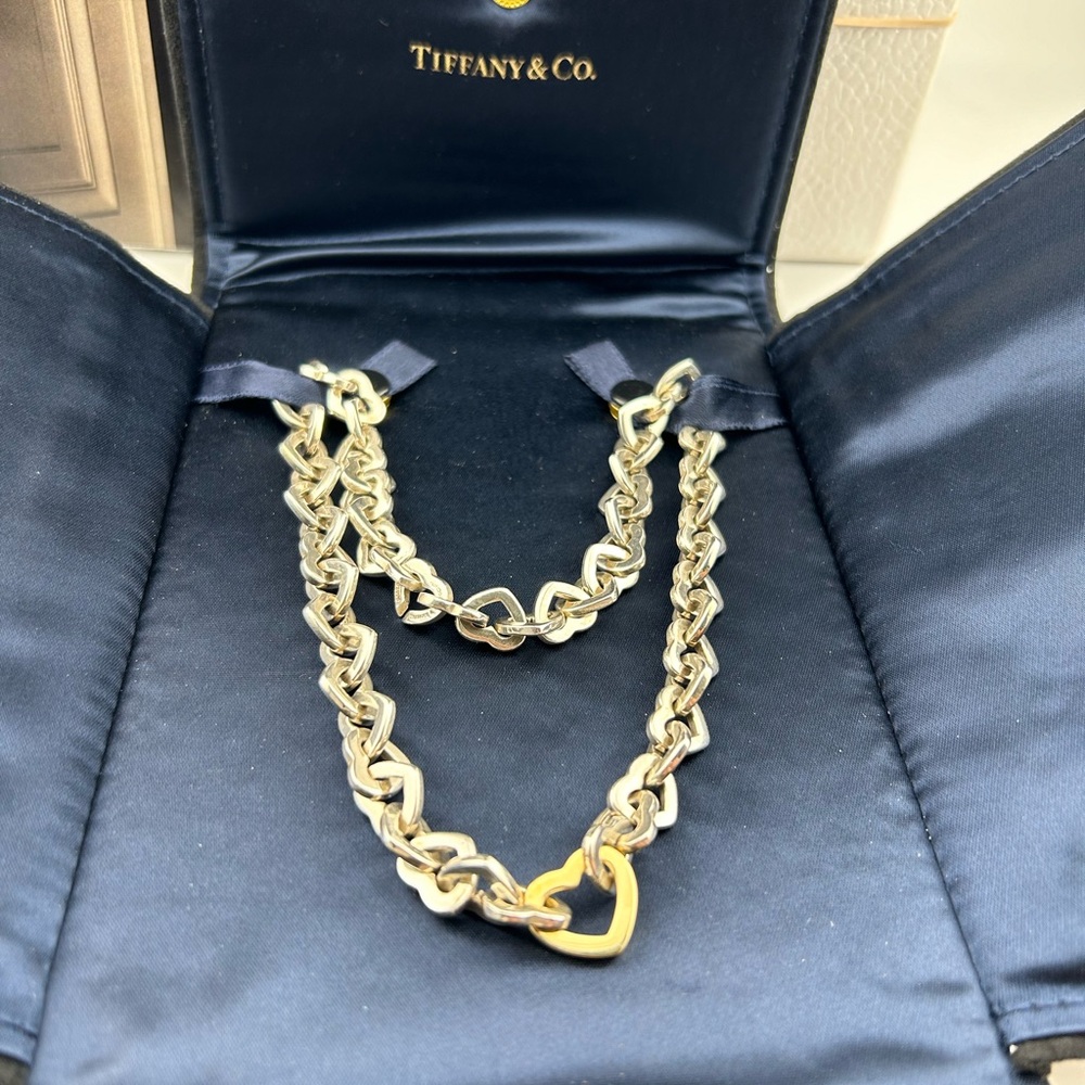 Tiffany & Co. Heart Link Necklace 18K Gold 750 ＆ Sterling Silver 925